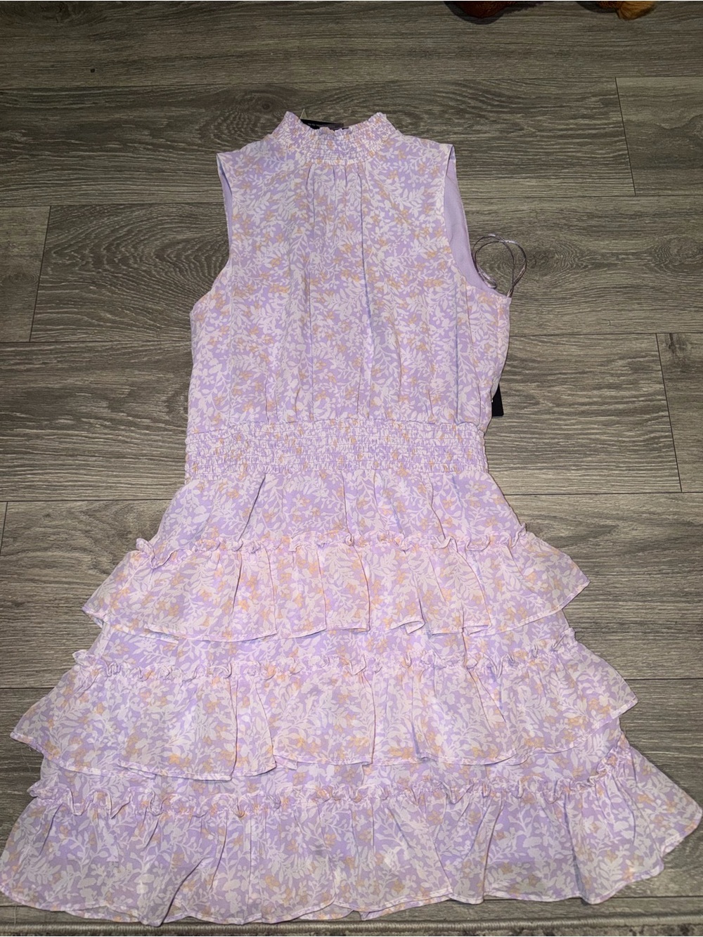Express Lavender and Pale Peach Floral Ruffle Tiered Mini Dress
